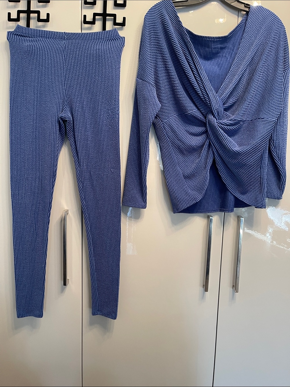 Fashion Nova Ribbed Twist-Front Top & High-Waist Leggings Set - Blue